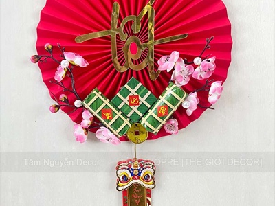 Vòng treo cửa Tết Quạt giấy nhung Đỏ Tết bánh chưng xanh [3 kiểu - Nhẹ] N30cm VTC-T-47